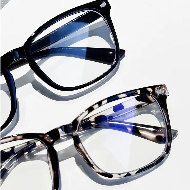 2pcs Women's Square Blue Light Blocking Glasses - Minimalist Black & Clear, Perfect for School/Office Use
