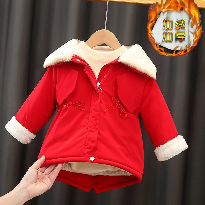 Winter Plus Velvet Warm Kids Windbreaker Jackets For Girls Coat New Fashion Children's Outerwear 1-6 Years Toddler Girl Clothes image 3