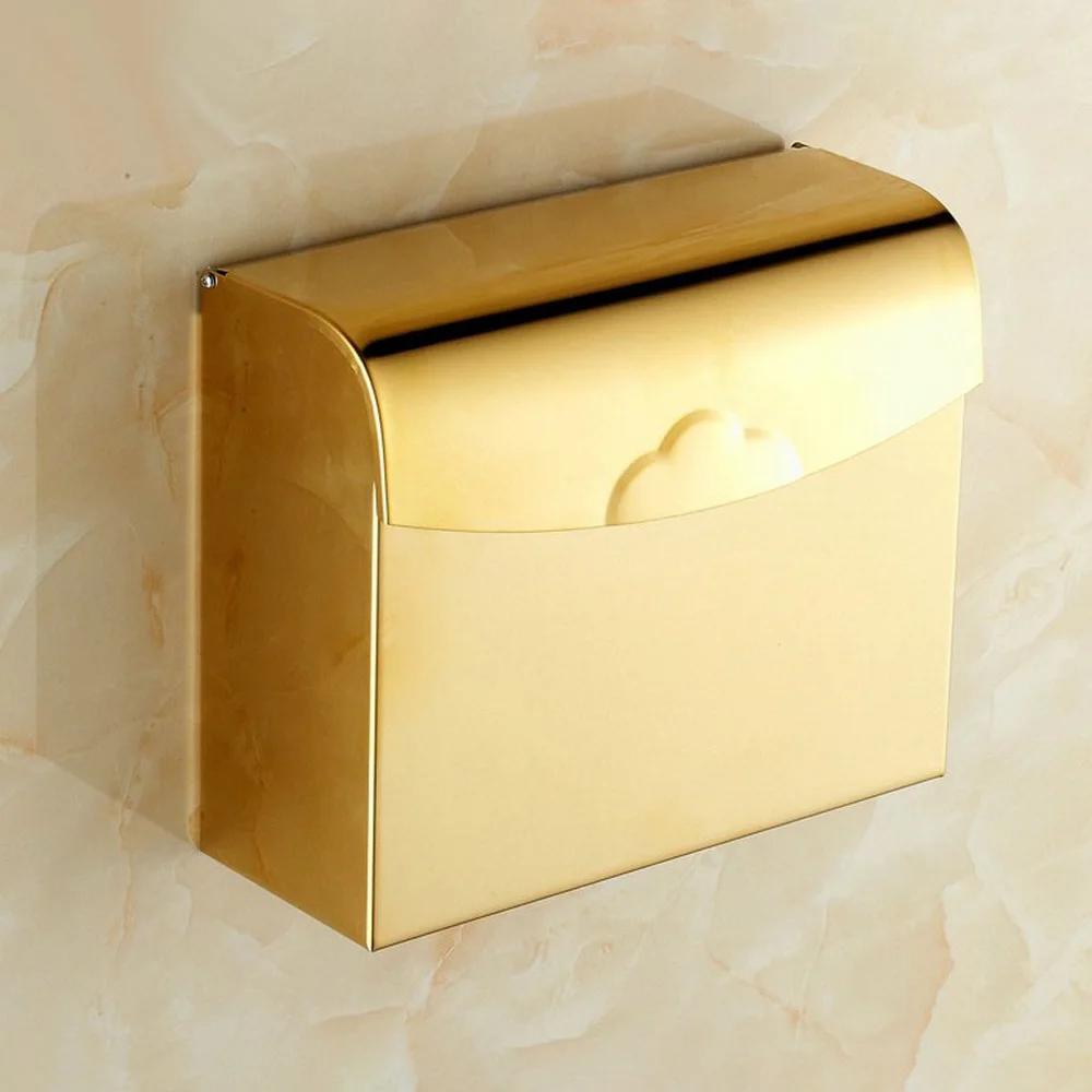 

Luxury Gold Color Brass Wall Mounted Bathroom Hardware Accessories Toilet Paper Holder Tissue Box Dba299