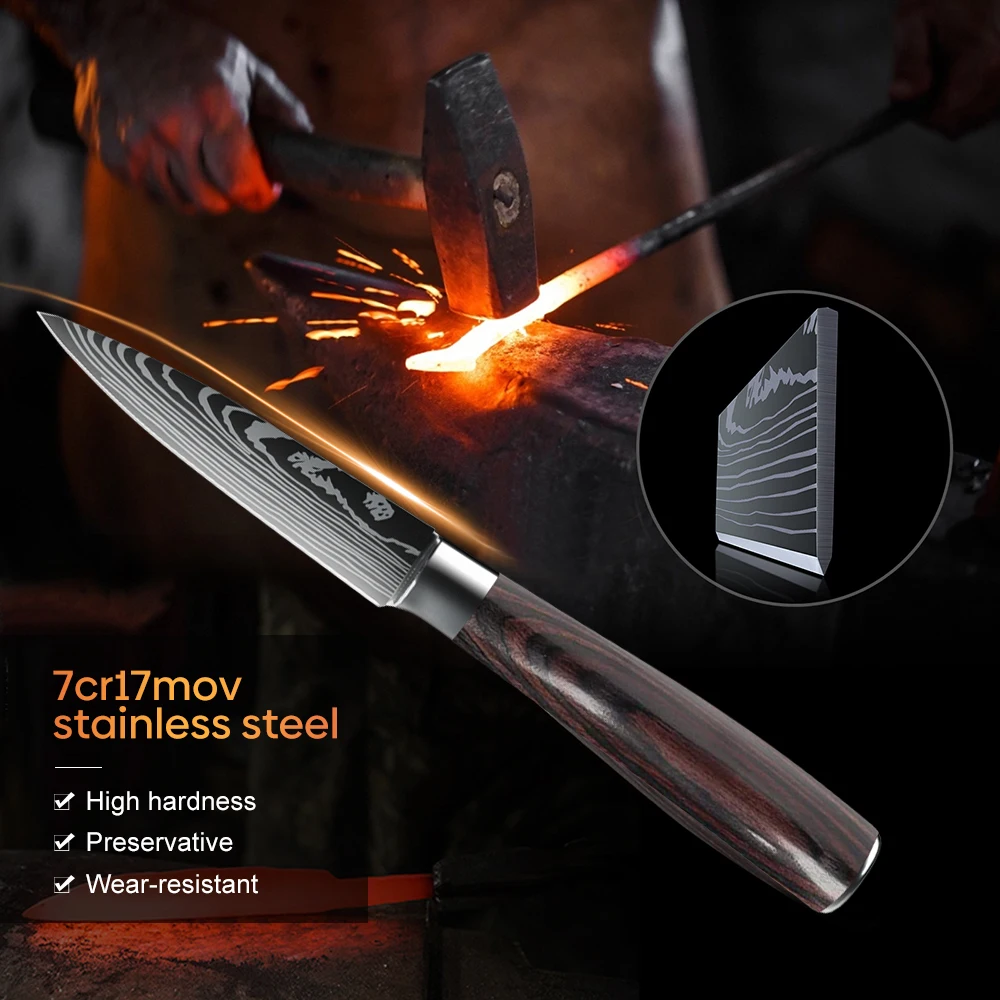 3pcs Kitchen Knife Santoku Meat Cleaver Knife Fruit Cutting Chef Knives Woodle Handle Stainless Steel Knife Kitchen Accessories