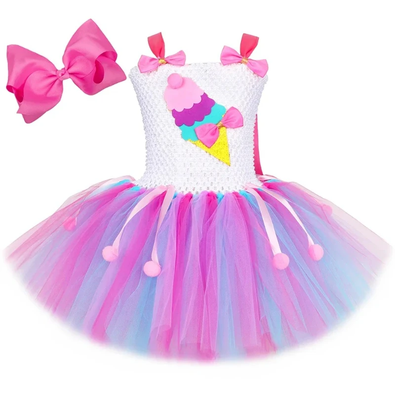 

Костюм мороженого для детей, платья для дня рождения на Хэллоуин с бантом, милое платье-пачка ярких цветов для маленьких девочек, платье принцессы, одежда