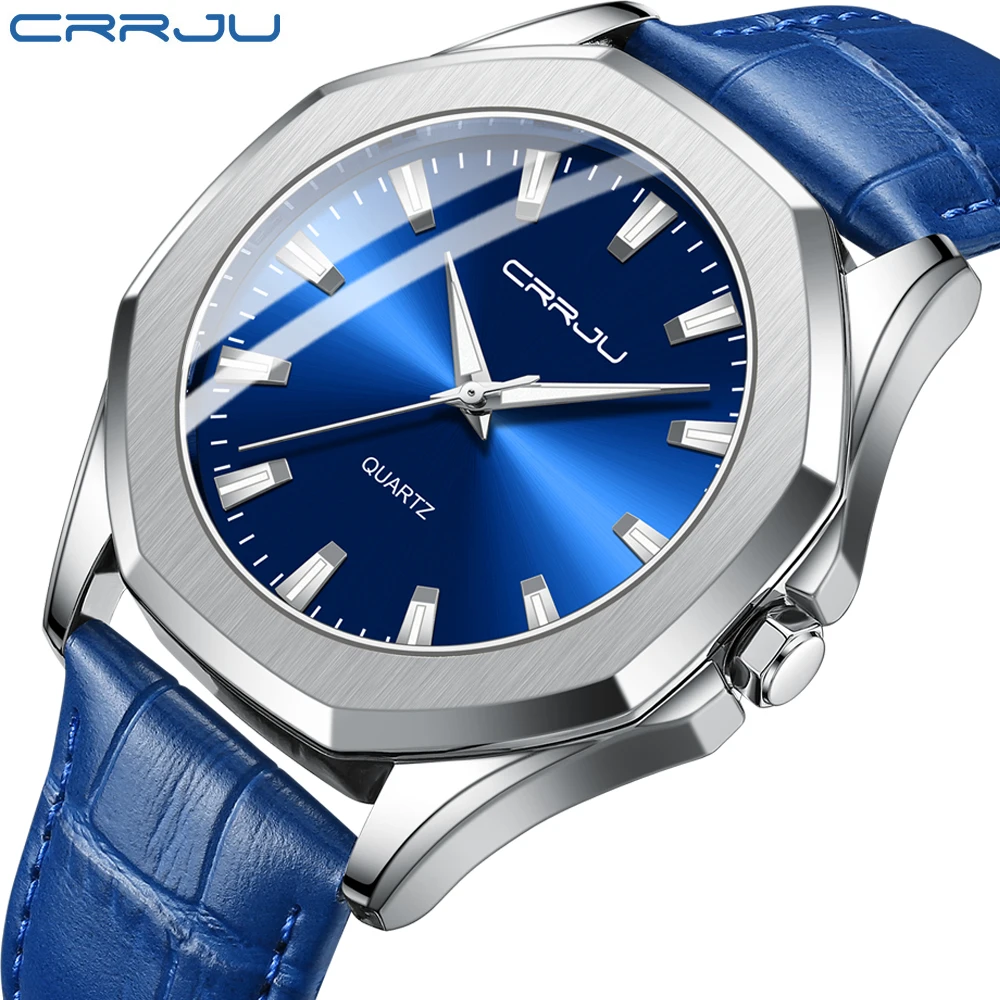 CRRJU New Casual Minimalista Quartz Men\'s Watches with Leather Strap Simple Luminous Hands Male Clock