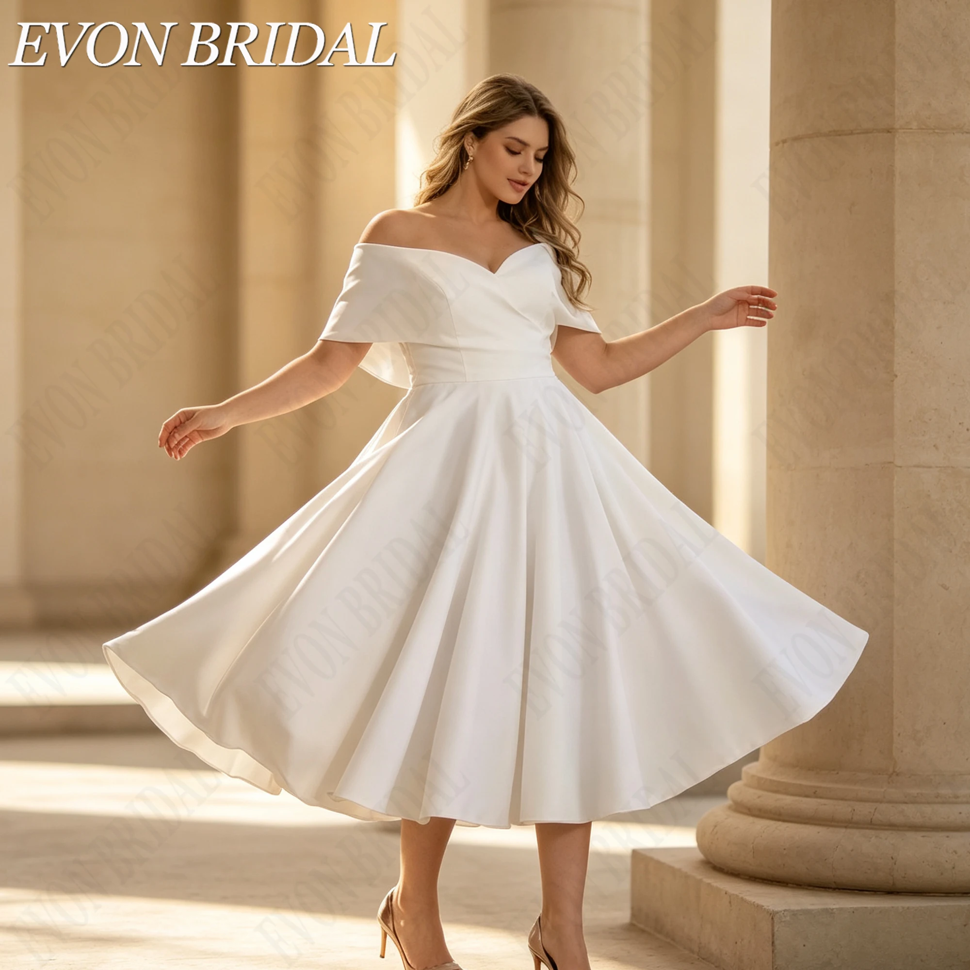 EVON BRIDAL Plus Size Sweatheart Wedding Gown Off The Shoulder Satin Bride Dresses Simple A-Line Vestidos De Novia Customized