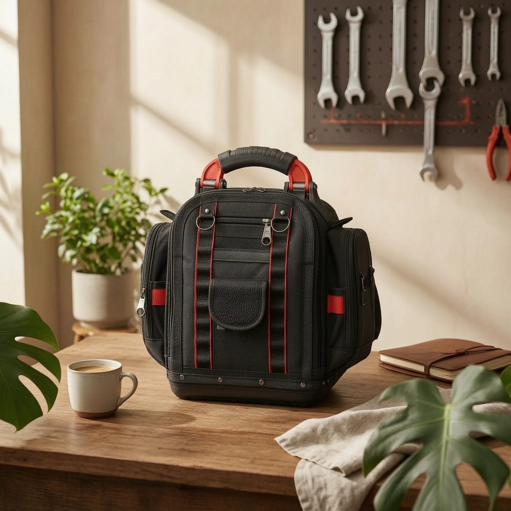 Heavy Duty Tool Backpack Wear-Resistant Portable Tool Bag Work Gear Thickened Multiple Pockets for Construction Site, Workshop