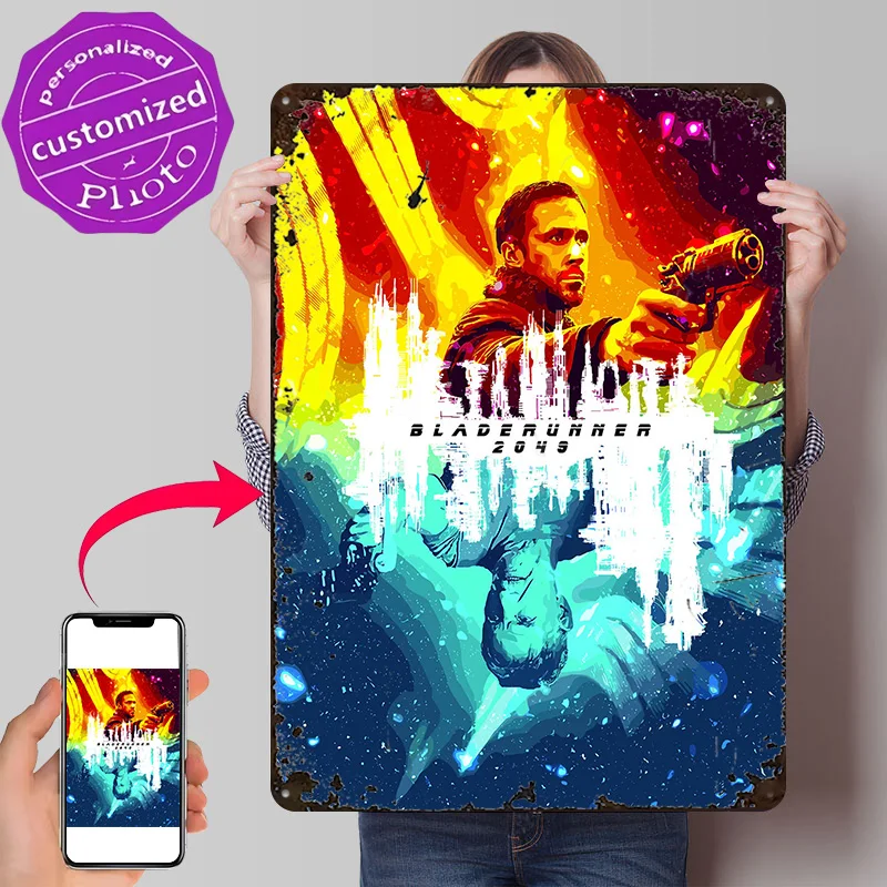 Blade Runner 2049 3D Printed Texture Poster Personalized Wall Art Retro Metal Tin Signs for Bedroom Decorations House Decor Room