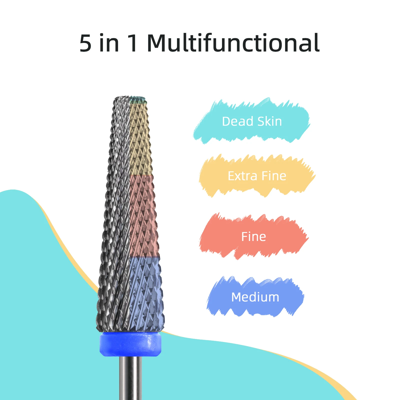 HYTOOS 24mm Super Long 5 in 1 Punte da trapano per unghie Accessori per molatura elettrica con fresa in carburo per manicure a croce bidirezionale