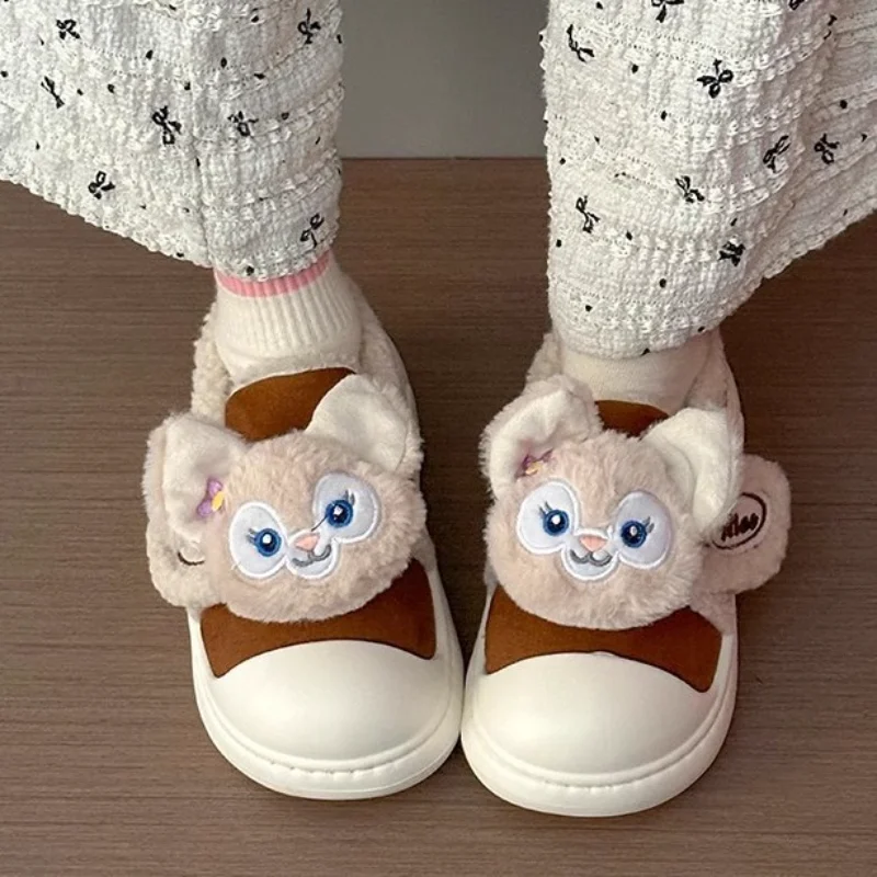 Disney winter Lingna Belle cute warm home women's shoes cartoon doll non-slip thick-soled outdoor wear casual plush cotton shoes