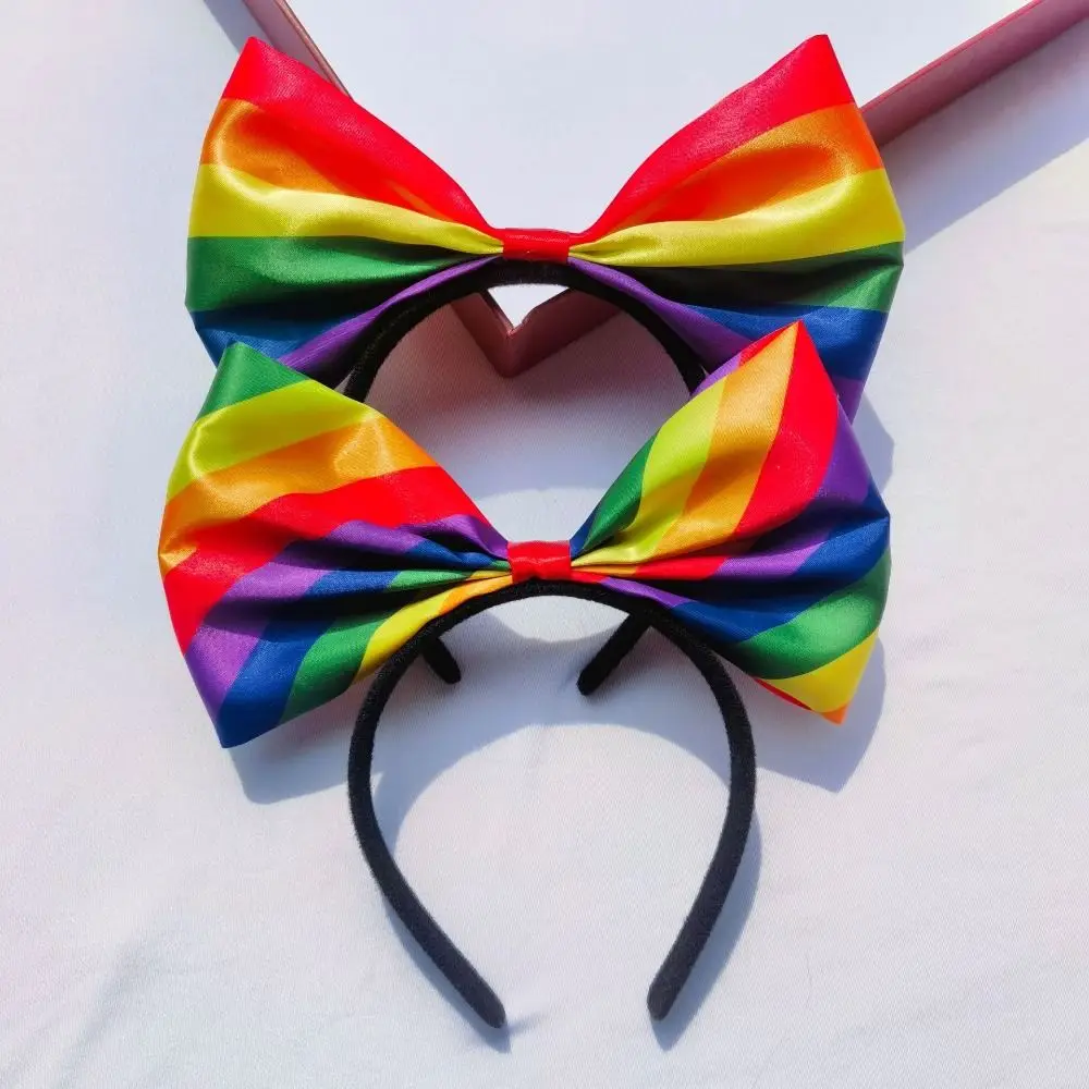 Colorful Rainbow Bowknot Hair Hoop Fabric Art Beautiful Rainbow Bow Headband Pride Day Durable Party Head Hoop Women Girls