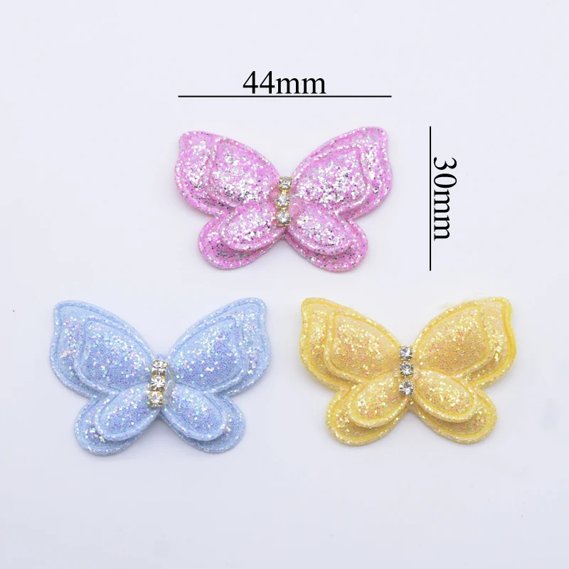 10Pcs 44*30mm Kawaii Double Butterfly Appliques for Headwear Hair Clips Bow Decor DIY Clothes Hat Shoes Sewing Patches