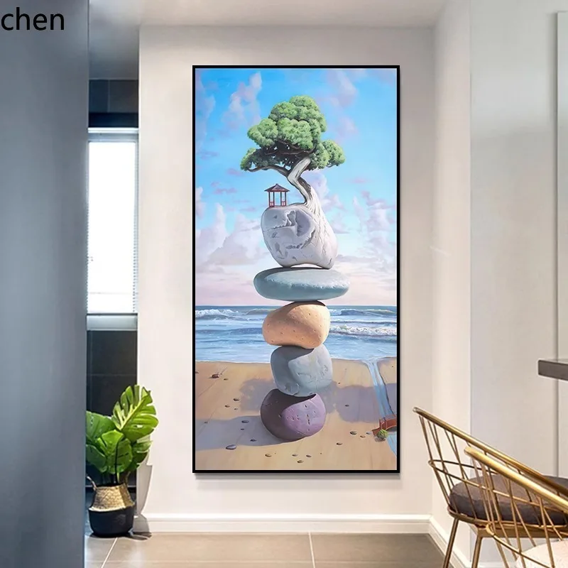 Ht  new modern entryway decorative painting - vertical mural for hallway, corridor, and entryway background wall