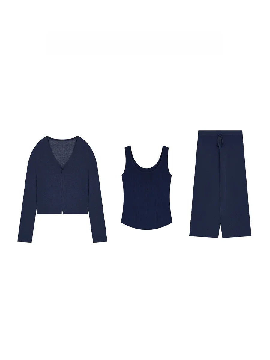 

Retro Zhou Knitted Top And Wide Leg Pants Set Casual Slimming Inner Wear Fashionable Summer Outfit for Women