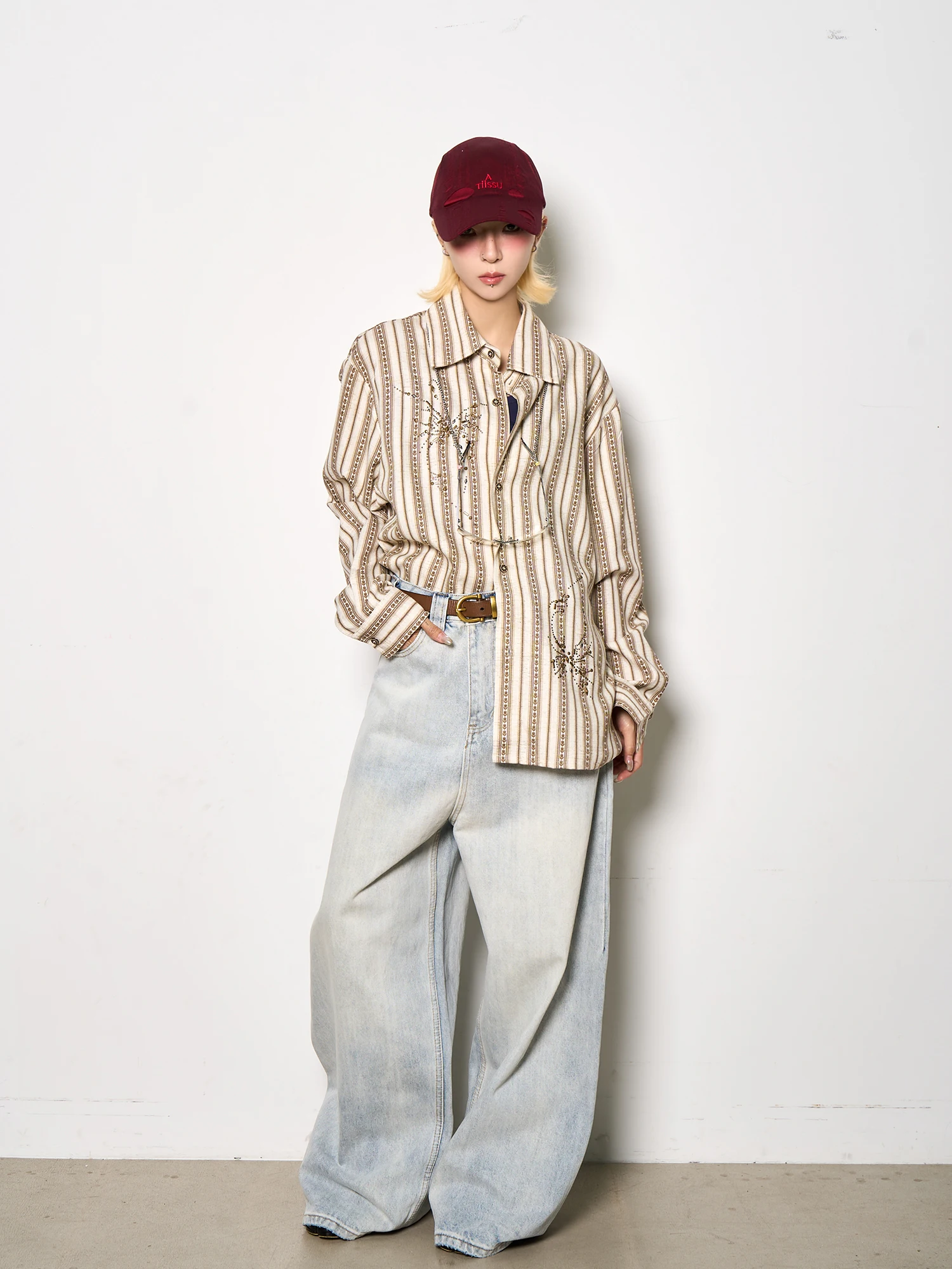 

MICHINNYON Street Style Wide Leg Pants Washed Design Trendy Denim Jeans Knife Shape Silhouette Youth Loose Fit Cotton Spring