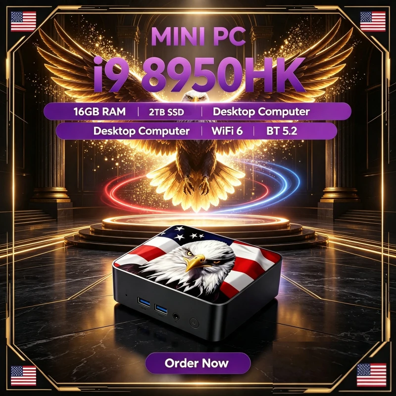 Gaming Mini Desktop Computer Intel i9 8950HK, Win11, 16GB RAM, 1TB/2TB SSD, WiFi6, BT5.2, Mobile PC for Gamer & Office.