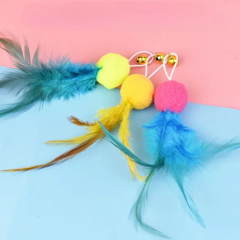 1/2/4Pcs Interactive Cat Feather Toys With Bell Colorful Cat Wand Replacement Part Toy Fun Entertainment Cat Toys Random Color