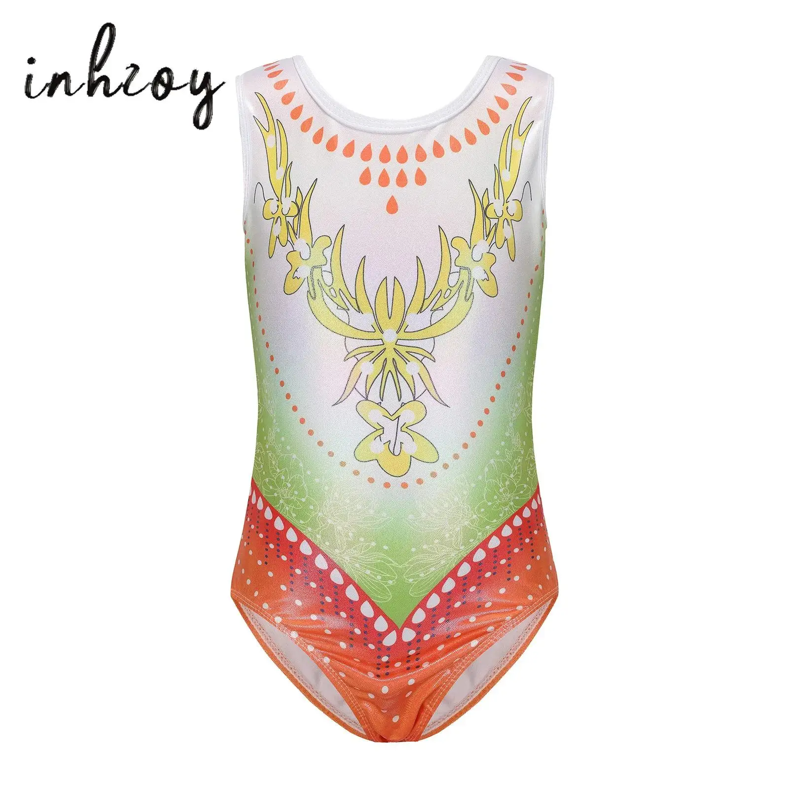 

Kids Girls Gymnastics Leotard SleevelesColor Block Embroidery Shiny Rhinestones Metallic Bodysuit for Ballet Dance Ice Skating