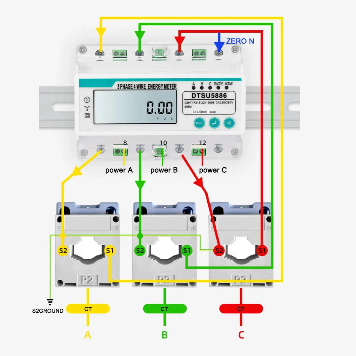 3*220/380V 5-100A 50/60HZ inteligentne życie 7P Din Rail trójfazowy czteroprzewodowy kompaktowy licznik energii miernik mocy z RS485 do użytku