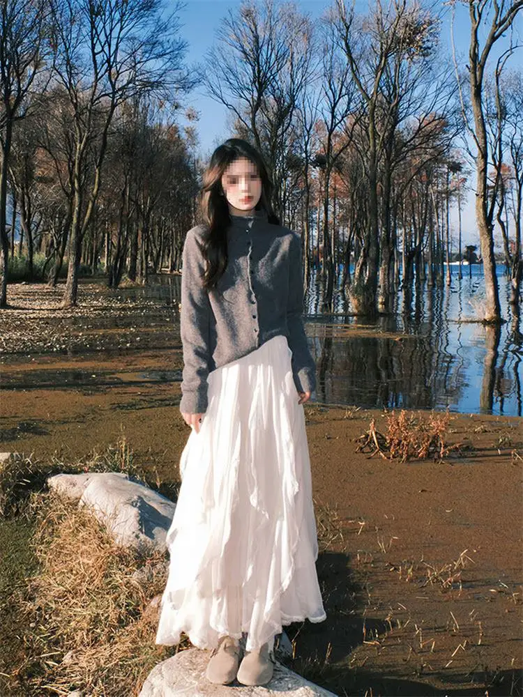 

Ele Lace Panel High Waist A-Line Skirt Women's Spring Commute Sle Floating Long Skirt Bernadette Berkeley Design