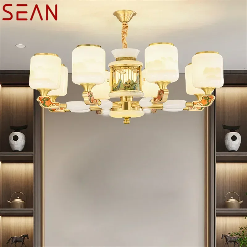 SEAN Contemporary Luxury Brass Pendent Lamp  Chinese style Living Room Dining Room Bedroom Villa Hotel Sample Room Chandelier