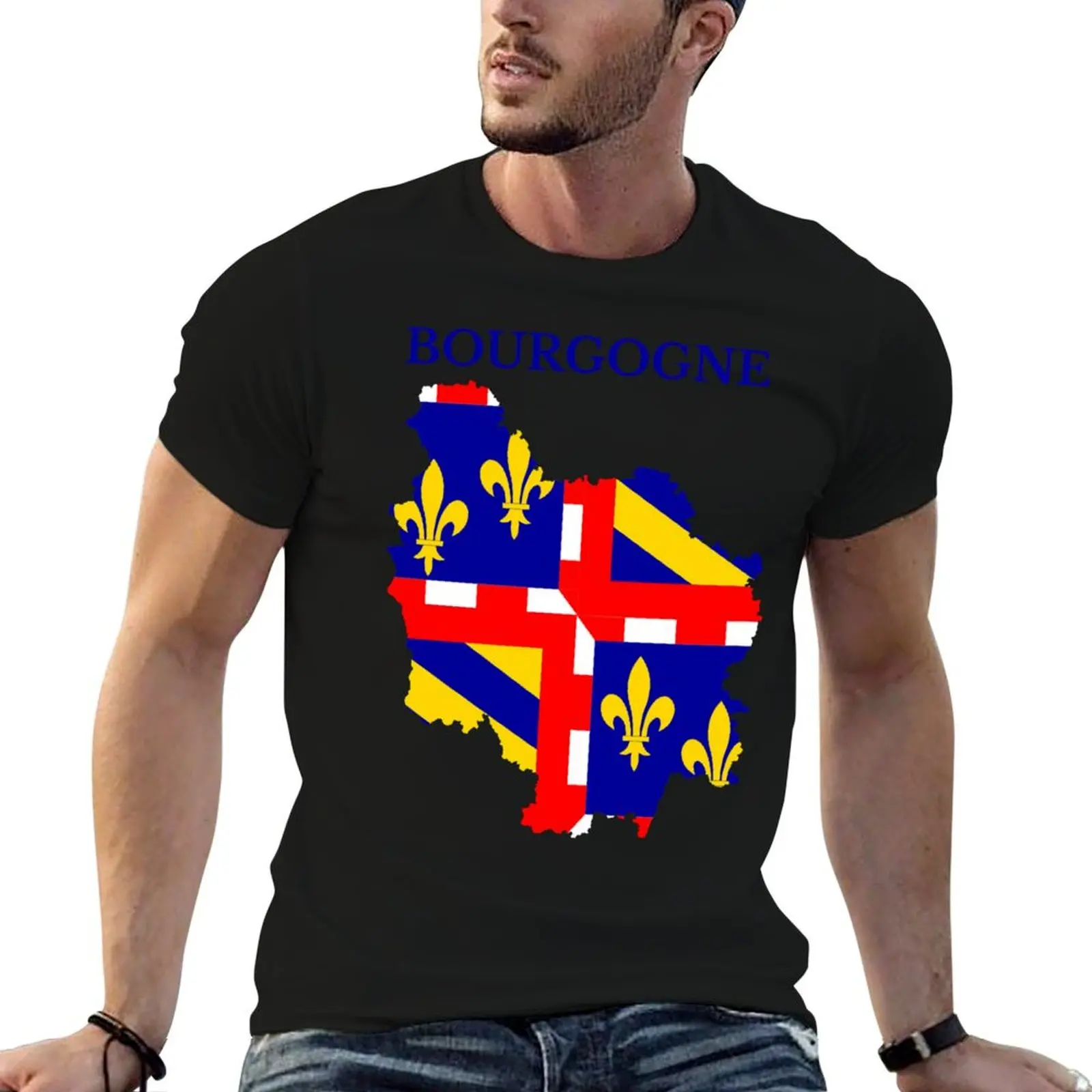 Burgundy, Bourgogne Map flag, France, French Region. T-Shirt blacks street wear vintage t shirts plain t shirts men