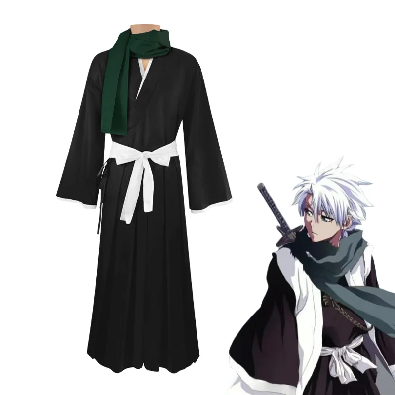 Anime BLEACH Hitsugaya Toshiro Cosplay Costume Halloween Men Role Play Cool Black White Clothes Cloak Pants Full Suit