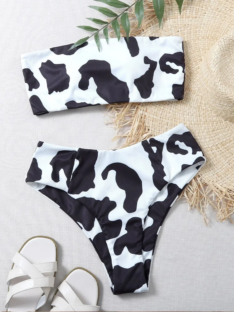 Sexy Leopard Split Bikinis 2 Piece Set Women Swimsuit High Waist Backless Beach Style Bandeau Bikini 2026 New Summer Bikinis Set