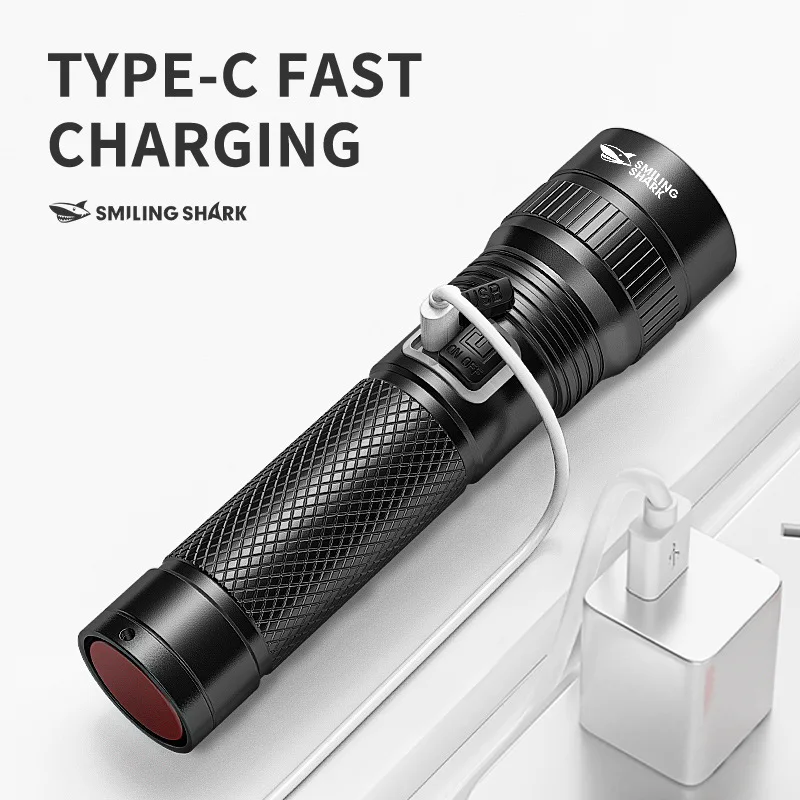 SMILING SHARK Outdoor Flashlight Portable Strong Light Variable Focus with Floodlight Side Light Home Outdoor Camping Flashlight