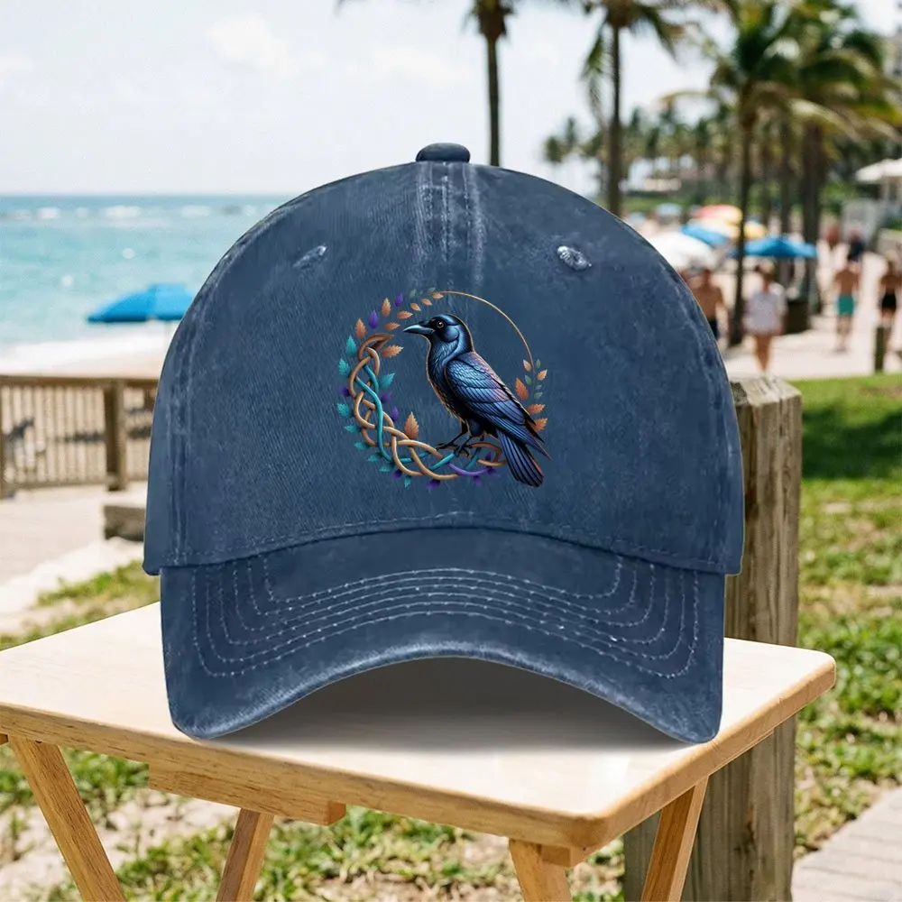 Celtic Crow Vintage Washed Baseball Cap Fishing Cowboy Sun Hats Hip Hop Mens Snapback Cap