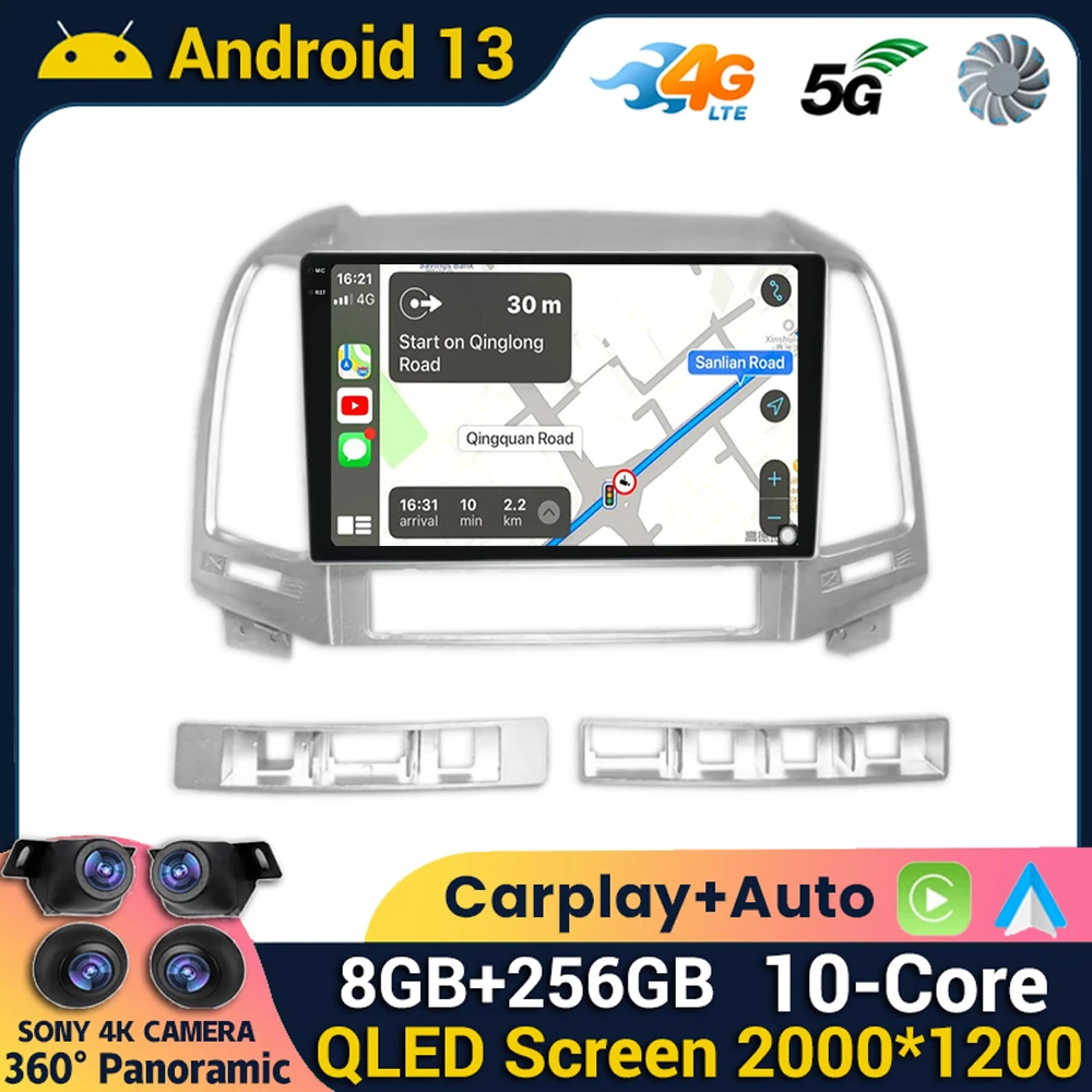 

Android 13 Silver Car Radio Multimidia Video Player Navigation GPS For Hyundai Santa Fe 2 2006-2012 Head Unit Carplay+Auto DSP