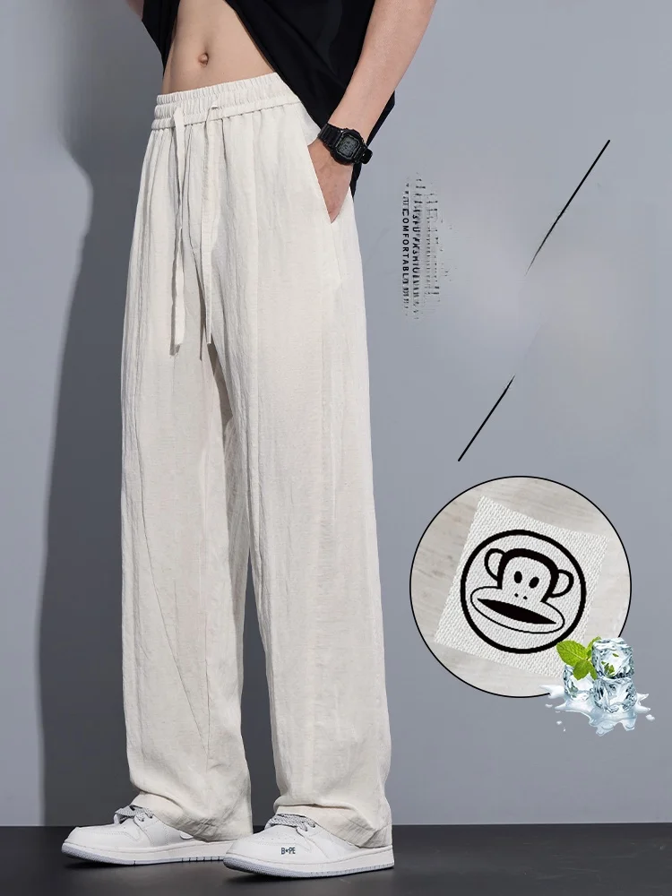 

PaulFrank Men's Loose Wide Leg Linen Casual Pants Spring New Sle Brand Casual Trousers Comfortable Straight Leg Jeans