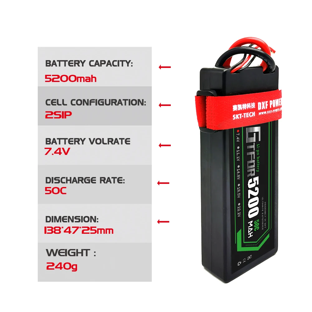 2PCS DXF LiPo 2S 3S 4 4S Batteria 7.4V 8400mah 8000mah 7000mAh 6500mah 5200mah 110C 60C 50C HardCase Per 1/8 1/10 RC Auto