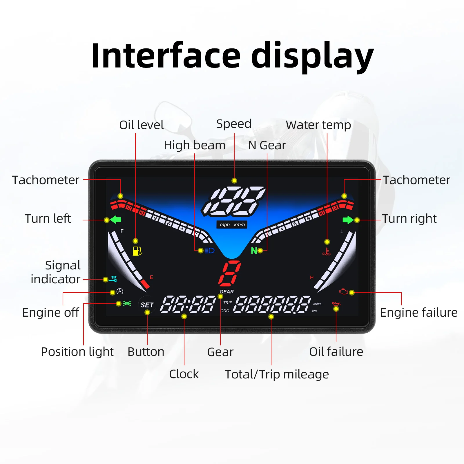 Universal Motorcycle Meter GPS Speedometer Digital Odometer Instrument Multi-function Trip ODO Fuel Level Gauge Water Temp Meter