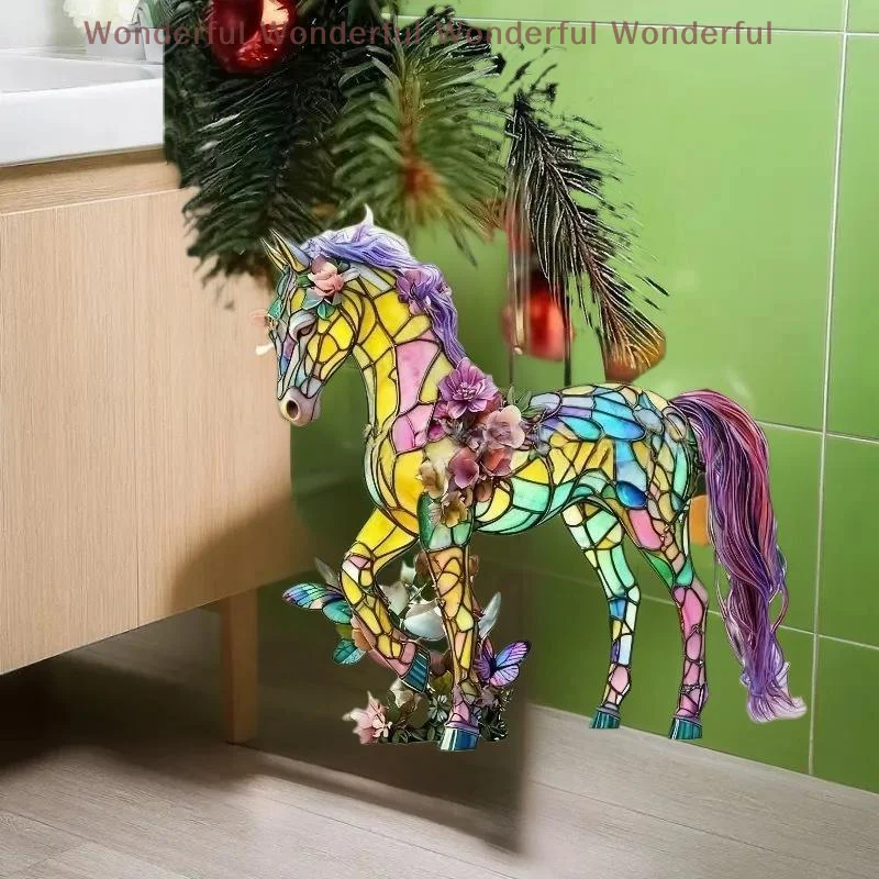 

2D Acrylic Horse Pendant Car Rearview Mirror Charm New Year Hanging Home Decoration Zodiac Horse Christmas Tree Ornament