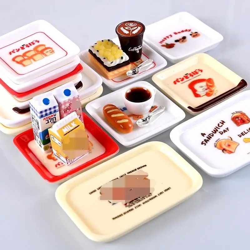 10 ชิ้น 1/12 ตุ๊กตาการ์ตูนมินิถาดจานชุดตุ๊กตาจําลองตกแต่งห้องครัวของเล่นเด็กแกล้งทําเป็นเล่นของเล่น