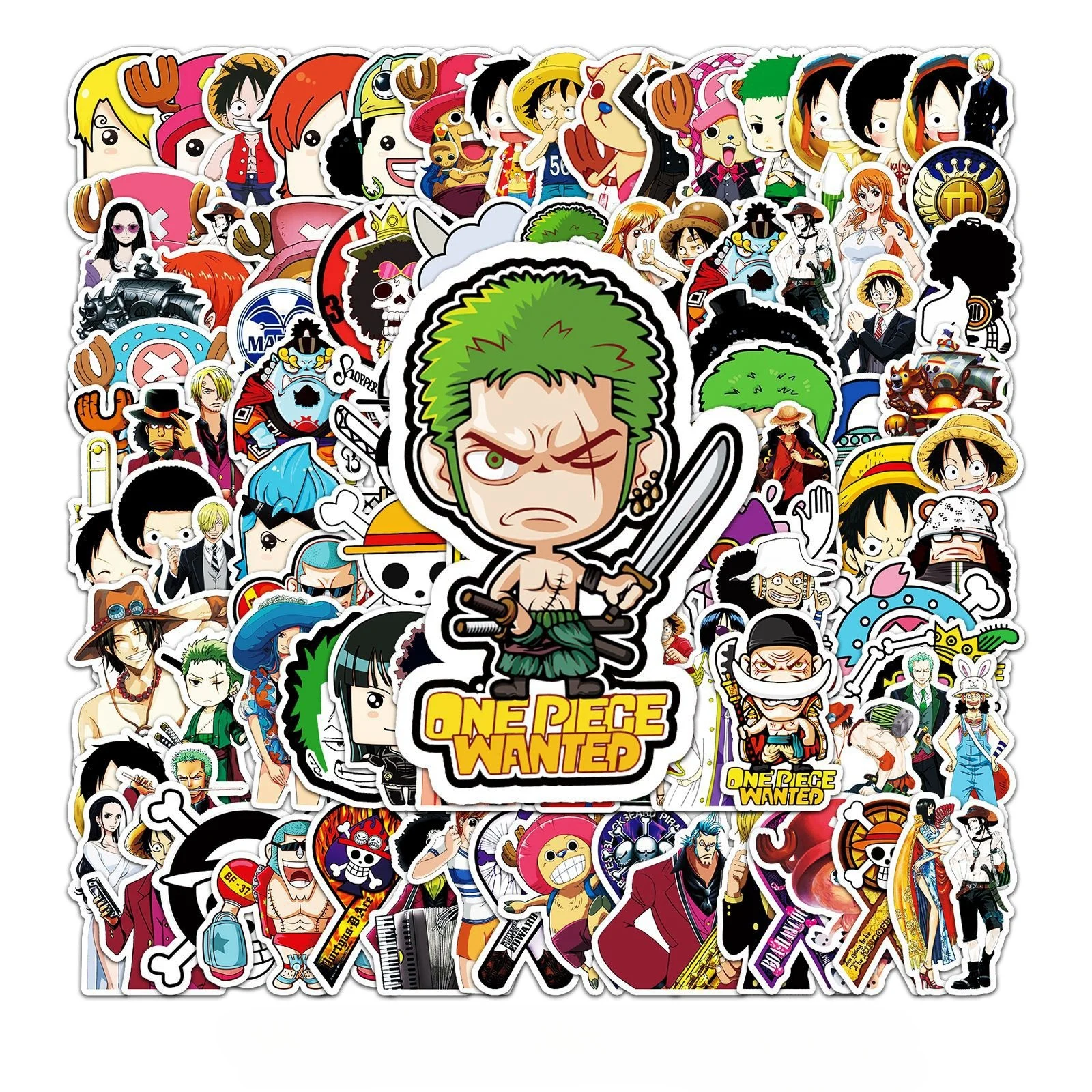 106pcs Q Edition ONE PIECE Anime Character Stickers Water Bottle Luggage Notebook Waterproof Graffiti Vinyl Cute Cartoon Decals