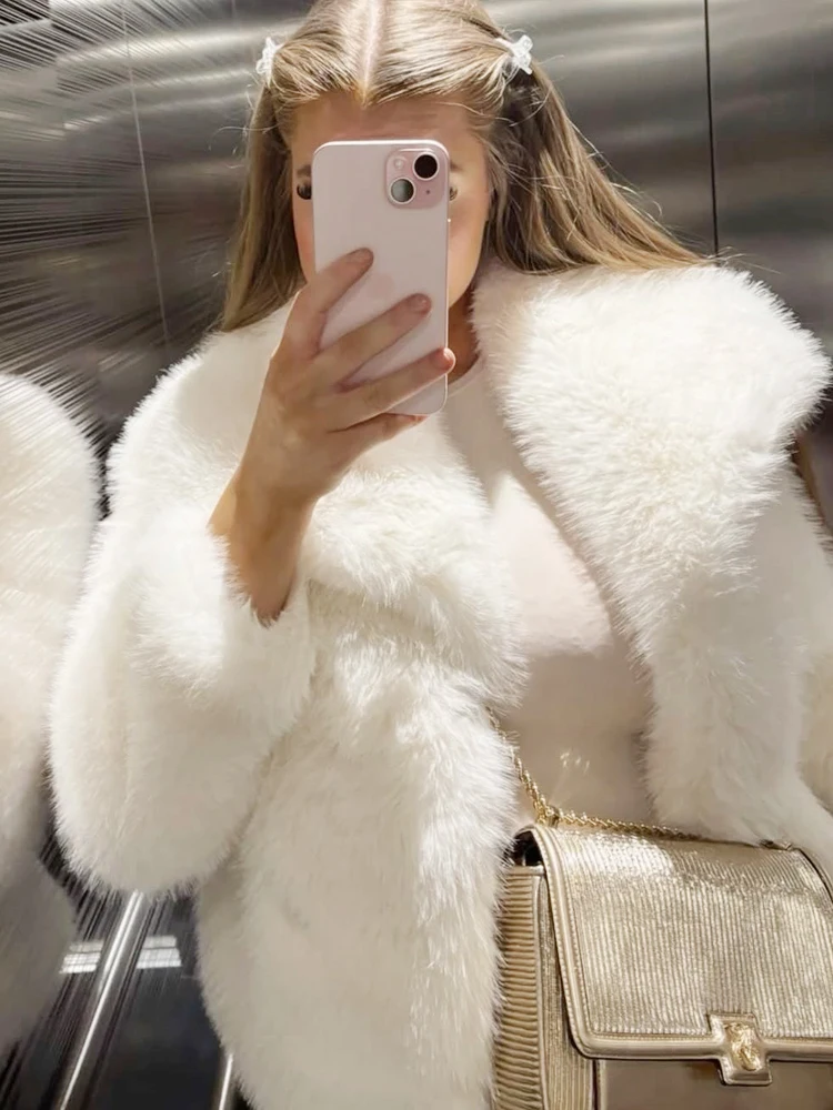 HXAO 2024 Woman Autumn Winter Faux Fur Coat Plush Fluffy Women\'s Jacket New in Outerwears White Red Gray Black Wool Blends Coats