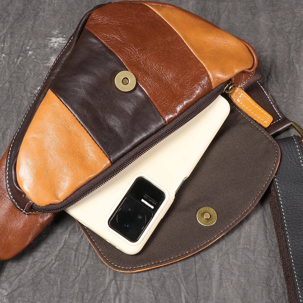 LUOKIR Herren-Brusttasche aus echtem Leder, lässiger Rucksack aus Rindsleder der Oberschicht, stilvolle, trendige Schulter-Crossbody-Tasche – Detail 15