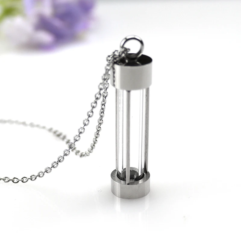 1PC Glass Cremation Jewelry Urn Pendant Necklace Stainless Steel Memorial Pendants Ash Holder for Pet/Human