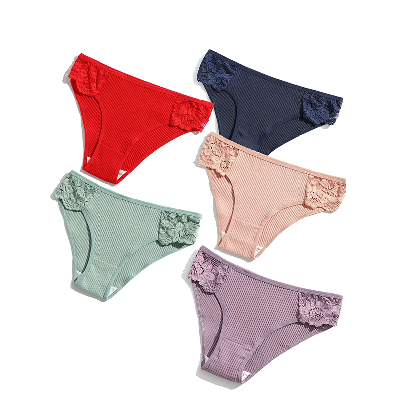

4 шт. удобные трусики в рубчик из хлопка, женский комплект, женские трусы, сексуальные однотонные кружевные трусики, интимные трусы
