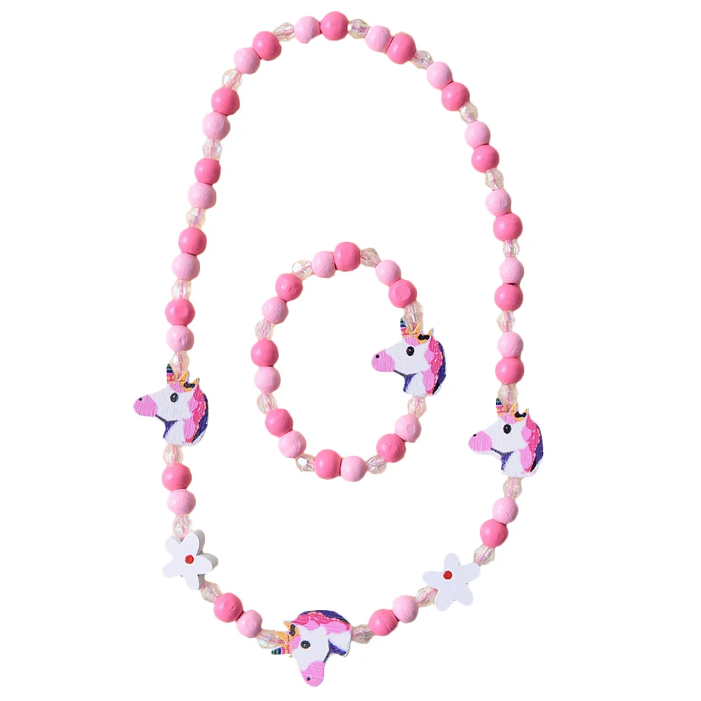 2 unids/set de collar de cuentas de plástico y madera de colores, pulsera para niños, colgante de unicornio, joyería, regalo, accesorios de vestir para fiesta