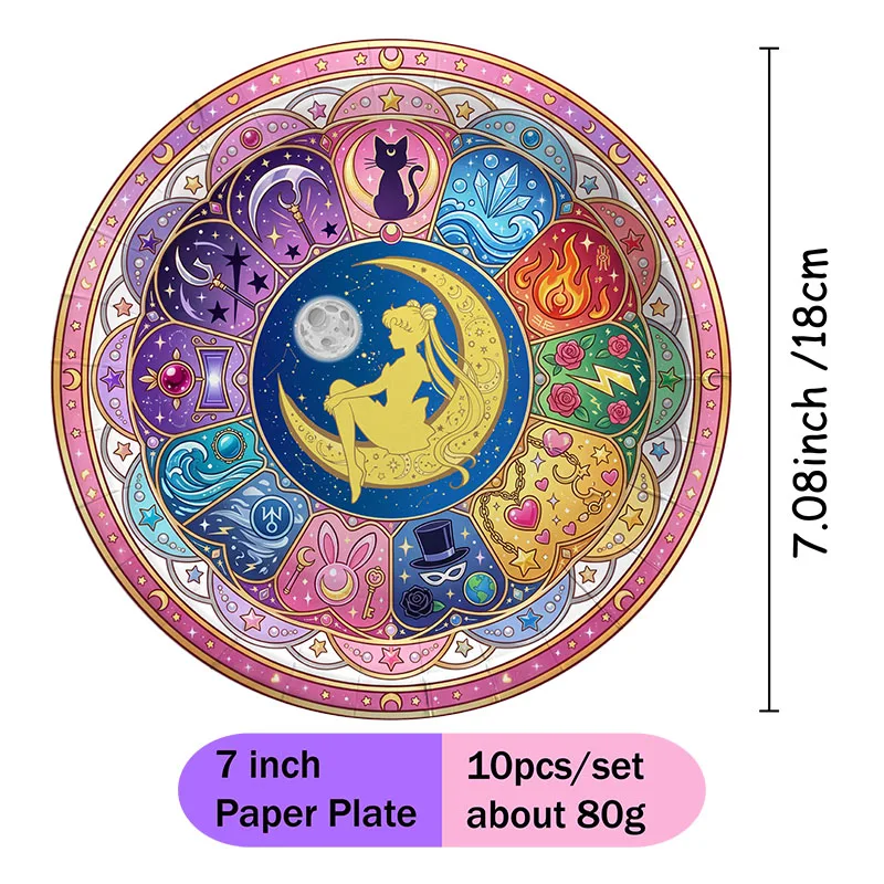Bunte Sailor Moon Themen-Pappteller, Becher und Strohhalme im Cartoon-Stil für Familienfeiern, Geburtstagspartys und Geschenksets – Detail 16