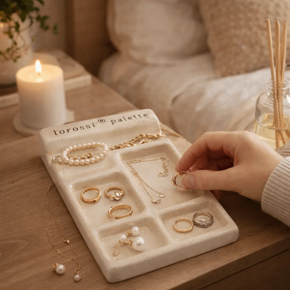 Portable Ceramic Paint Palette Smooth Stain Resistant Color Mixing Palette with Brush Holder Jewelry Storage Tray Oil Painting