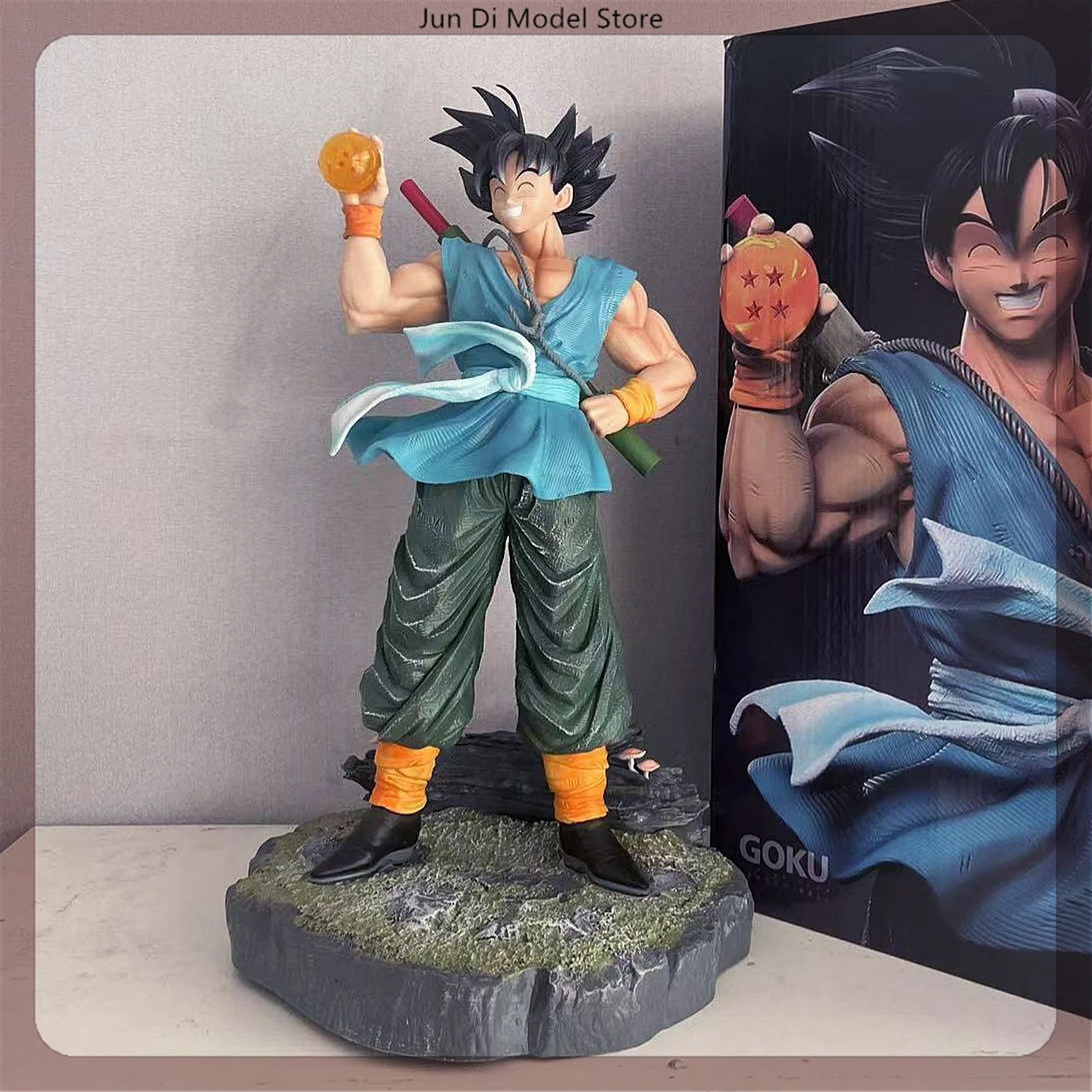 41cm Dragon Ball Goku Laugh Happily The 4-Star Dragon Ball Anime Figure Model Statue Collection Desktop Decoration Ornament Toys