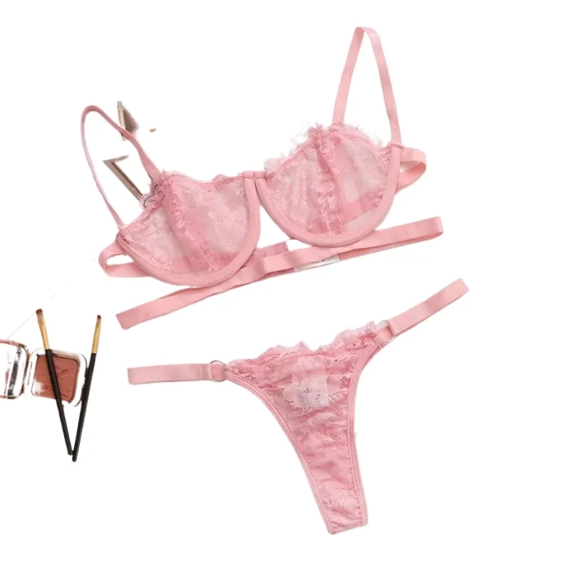 Sexy Lingerie Woman Lace Transparent Underwear Fairy Embroidery Brief Sets Delicate Bra Kit Push Up Breves Sets Thin Erotic Bras