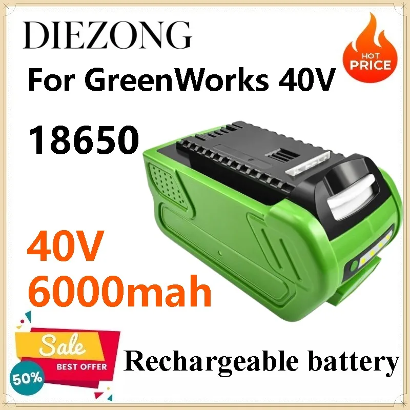 40V 6000mAh 18650 Battery for GreenWorks 40V Lithium Battery Powered 19-inch Walk-Behind Electric Lawn Mower Garden Power Tool