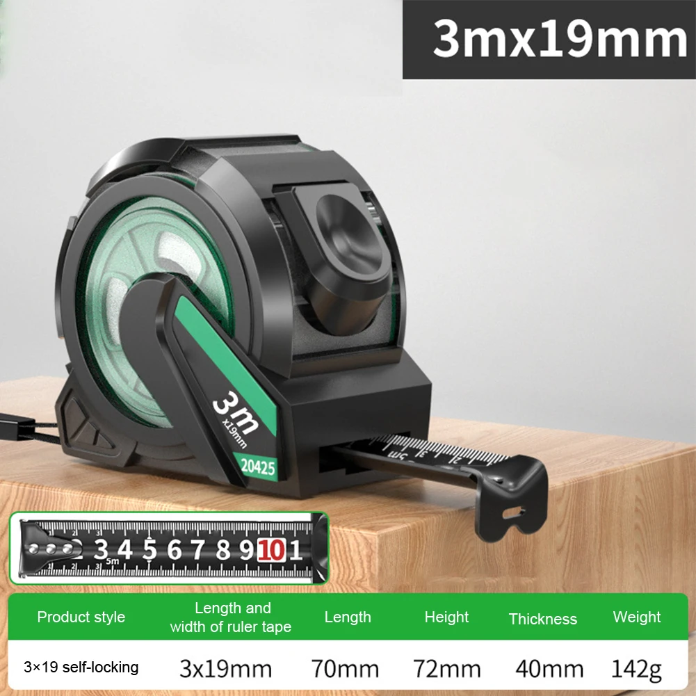 Locking Tape Measure with Graduated Scale and Sturdy Hook End for Accurate Measurements in Woodworking and Remodeling Jobs