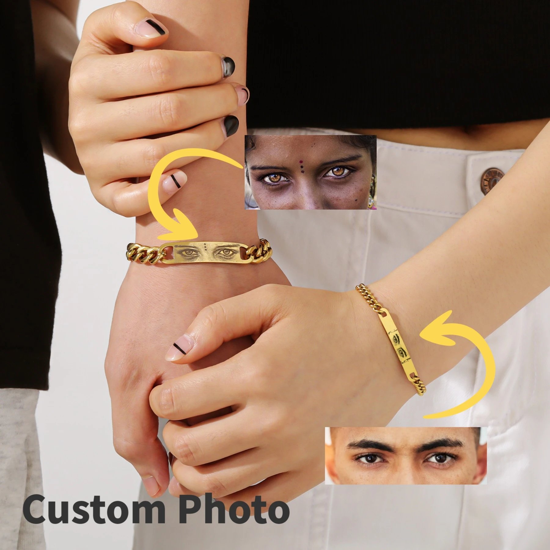 

Custom Eye Bracelet Personalized Photo Bracelet Set Bar Bracelet Husband Jewelry Women Gifts for Boyfriend Bracelets for Couple