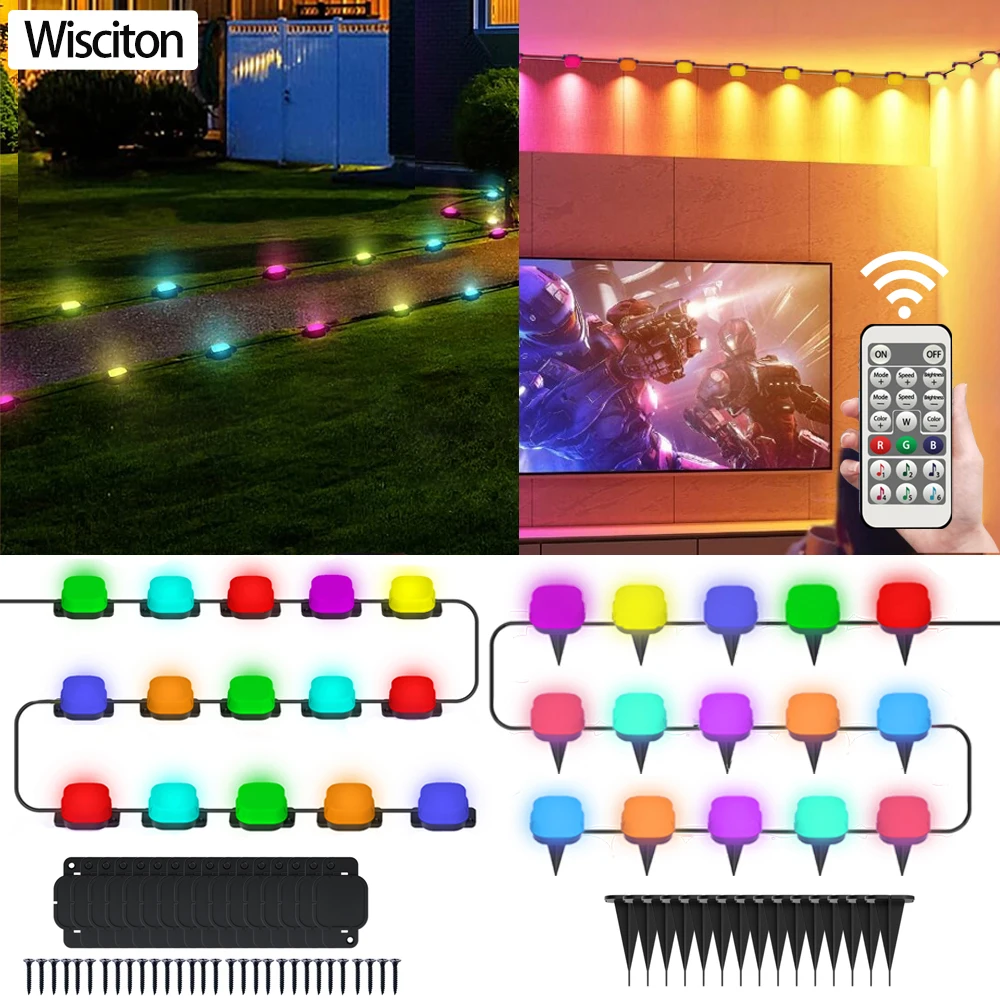 Smart Remote RGB Atmosphere Lamp LED Lawn Garden Corridor Waterproof Lights Background Wall Decorative Flowing Night Light Music