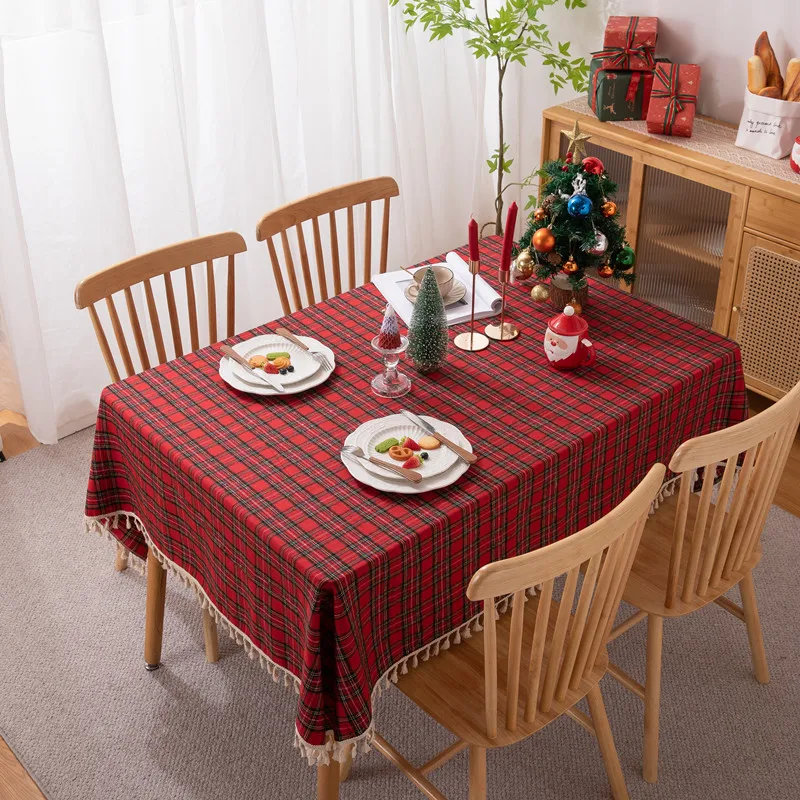 Plaid Christmas Decoration Tablecloth Yarn-Dyed Polyester Cotton Holiday Table Cloth Red Green Check Tablecloths Decor Home