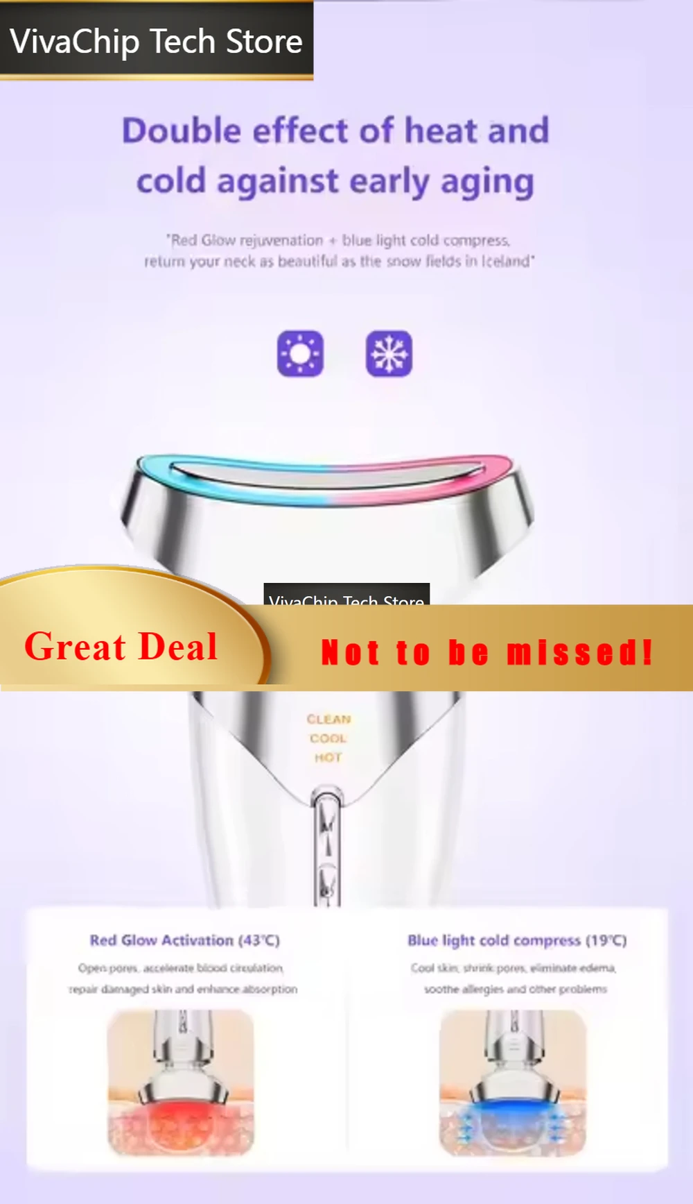 VivaCTHot & Cold Face Neck Lifting Massager Tool Rechargeable Ems Vibration Facial Massager Device Anti Wrinkles Lift Face Massa