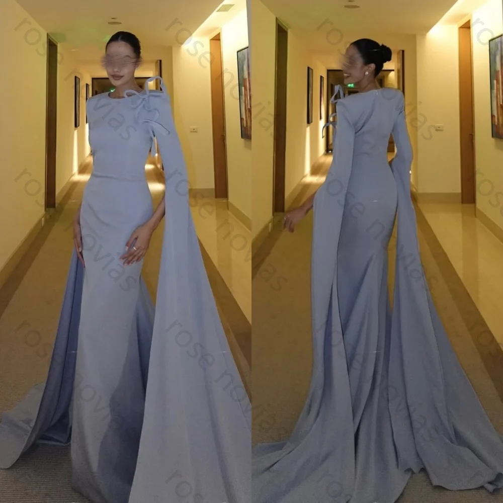 

High Quality Customized Jersey Bow O-Neck Trumpet Long Dresses Bespoke Occasion Woman Formal Evening Dresses Gown Exquisite